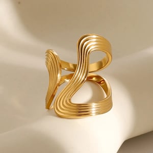 1 piece simple style irregular geometric stainless steel  gold plated women's adjustable rings h5
